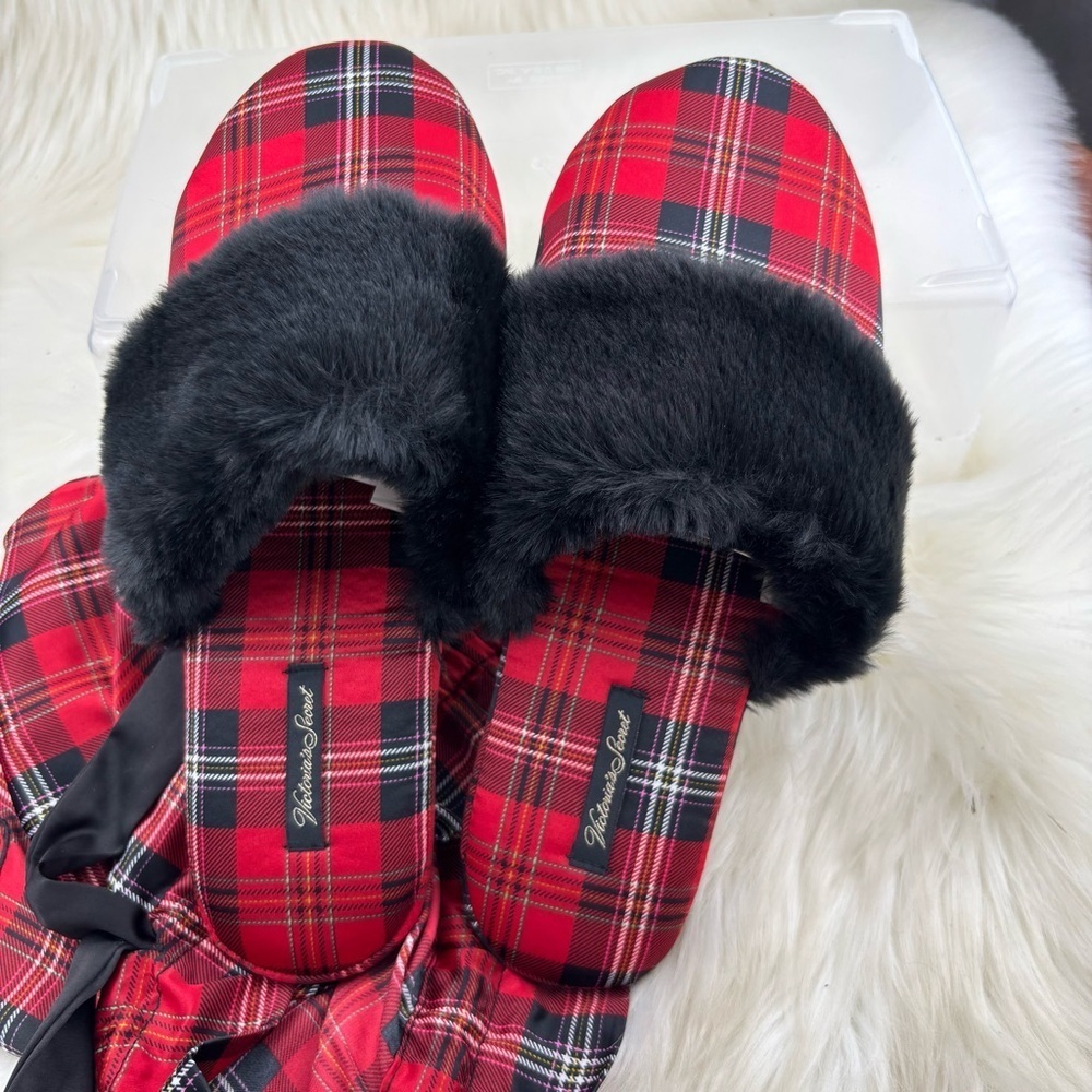 Victoria's Secret Red and Black Plaid Slippers